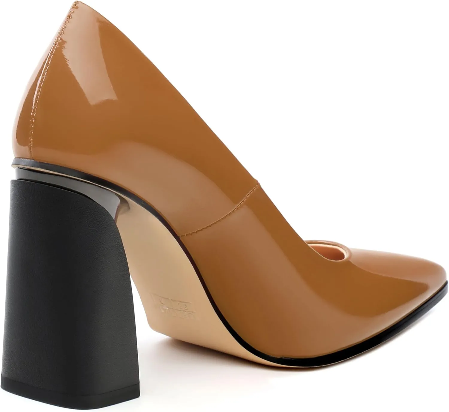 Chunky Block Heels for Women Patent Closed Pointed Toe Pumps Slip on Heels Dress Wedding Shoes 3.5IN