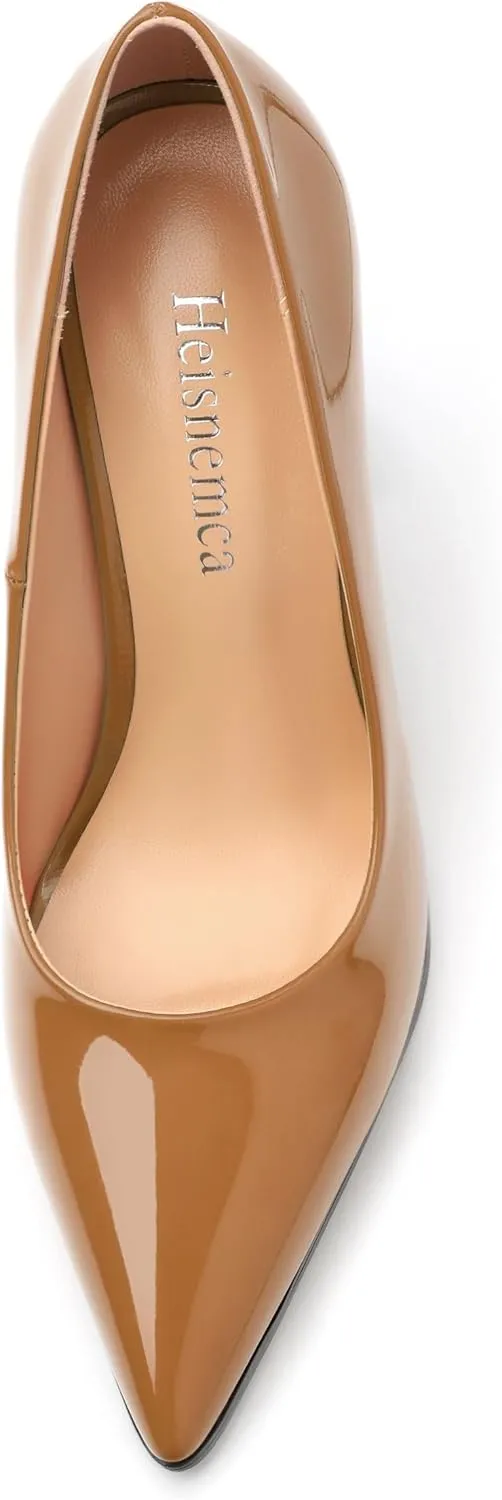 Chunky Block Heels for Women Patent Closed Pointed Toe Pumps Slip on Heels Dress Wedding Shoes 3.5IN