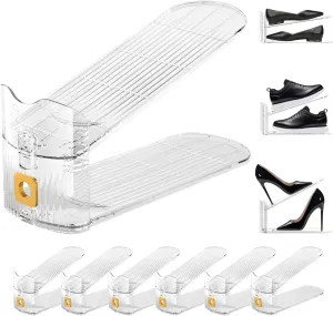 Clear Shoe Slot Organizers Shoe Stackers Organizer for Closet Adjustable Space Saver Shoe Rack Holder Display for Flat Sneakers High-Heel Organizador para Zapatos 6 Pack
