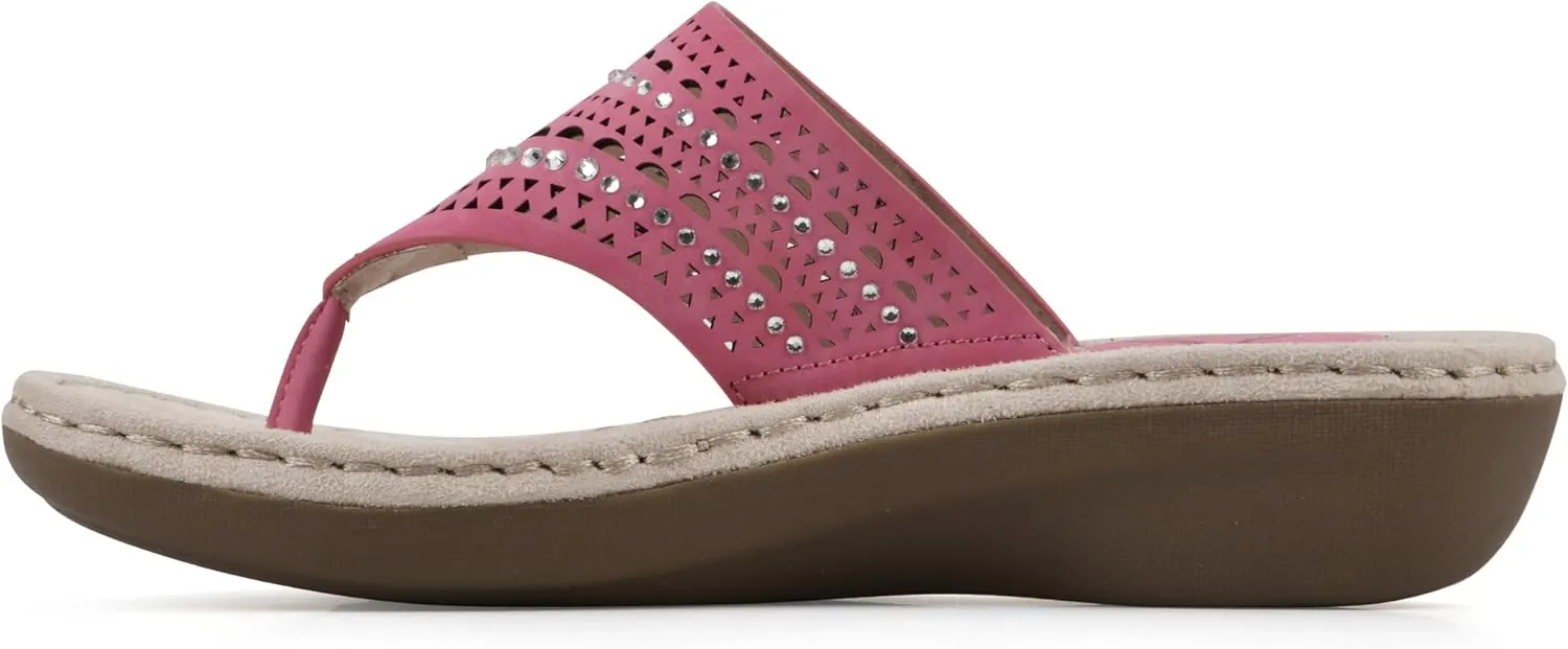 CLIFFS BY WHITE MOUNTAIN Women's Comate Rhinestoned Mini Wedge Flip Flop Sandal