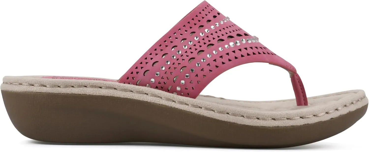 CLIFFS BY WHITE MOUNTAIN Women's Comate Rhinestoned Mini Wedge Flip Flop Sandal
