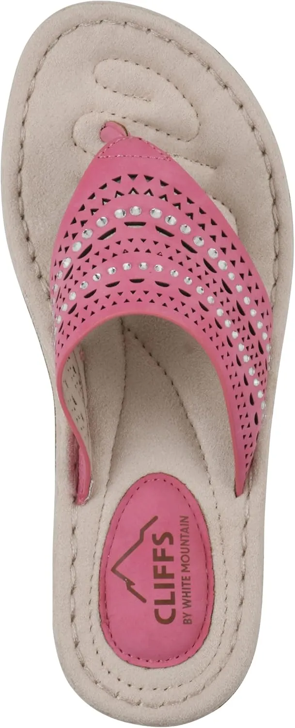 CLIFFS BY WHITE MOUNTAIN Women's Comate Rhinestoned Mini Wedge Flip Flop Sandal