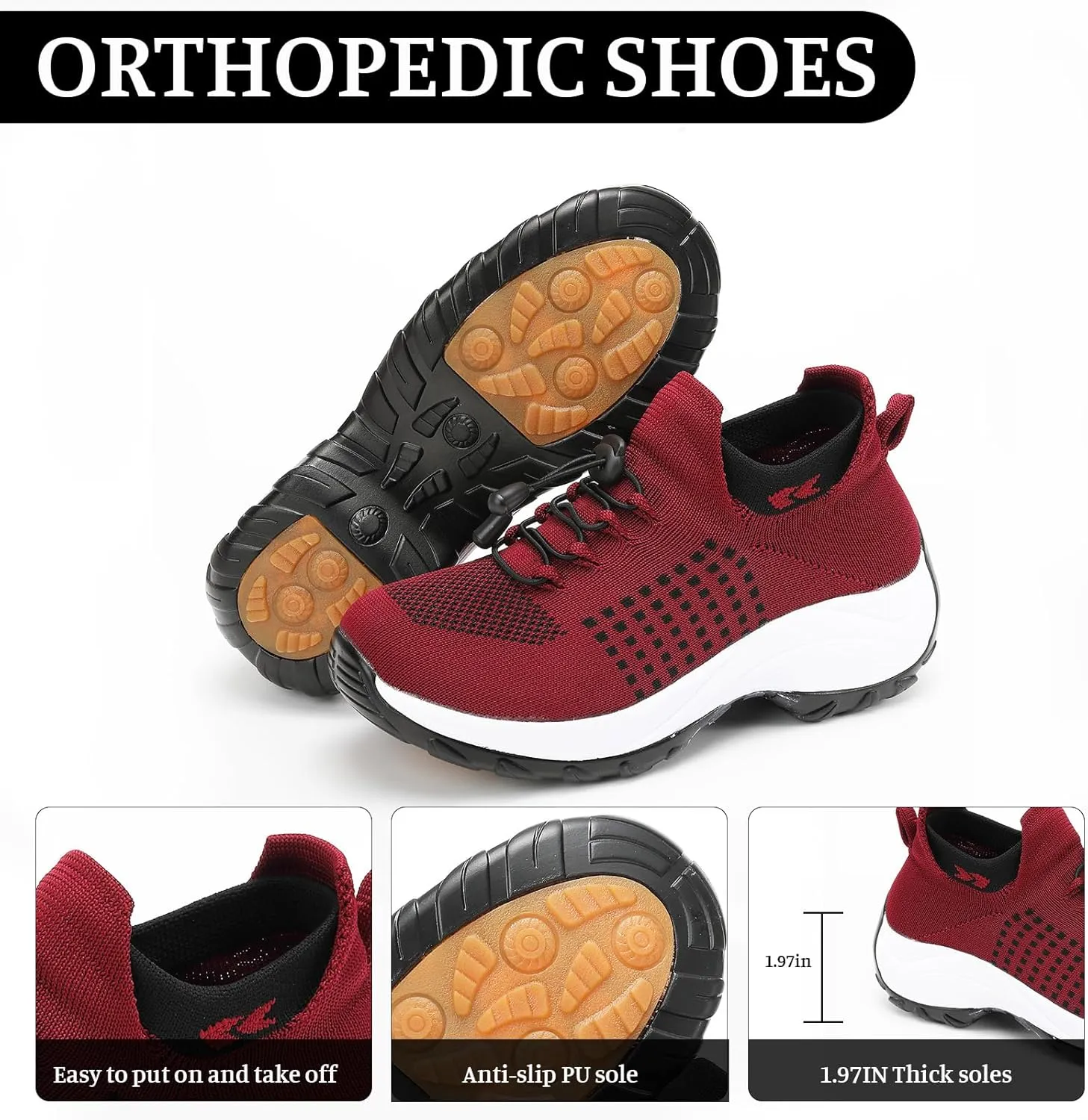 Comfort Wear Orthowear Shoes for Women Plantar Fasciitis Ortho Stretch Cushion Shoes for Women, Comfortable Orthopedic Walking Sneakers Nurse Shoe Mesh Breathable Diabetic Shoe