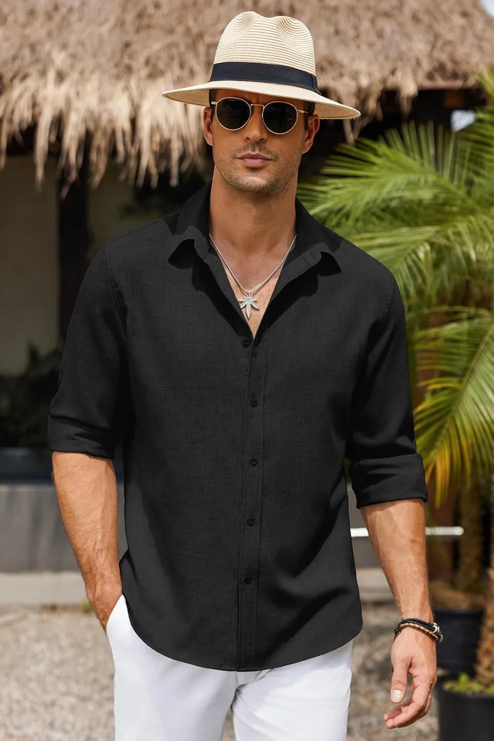 COOFANDY Men's Casual Button Down Shirt Long Sleeve Untucked Chambray Shirt Wrinkle Free Dress Shirts