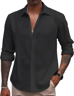COOFANDY Men's Linen Casual Long Sleeve Shirts Button Down Summer Beach Shirt