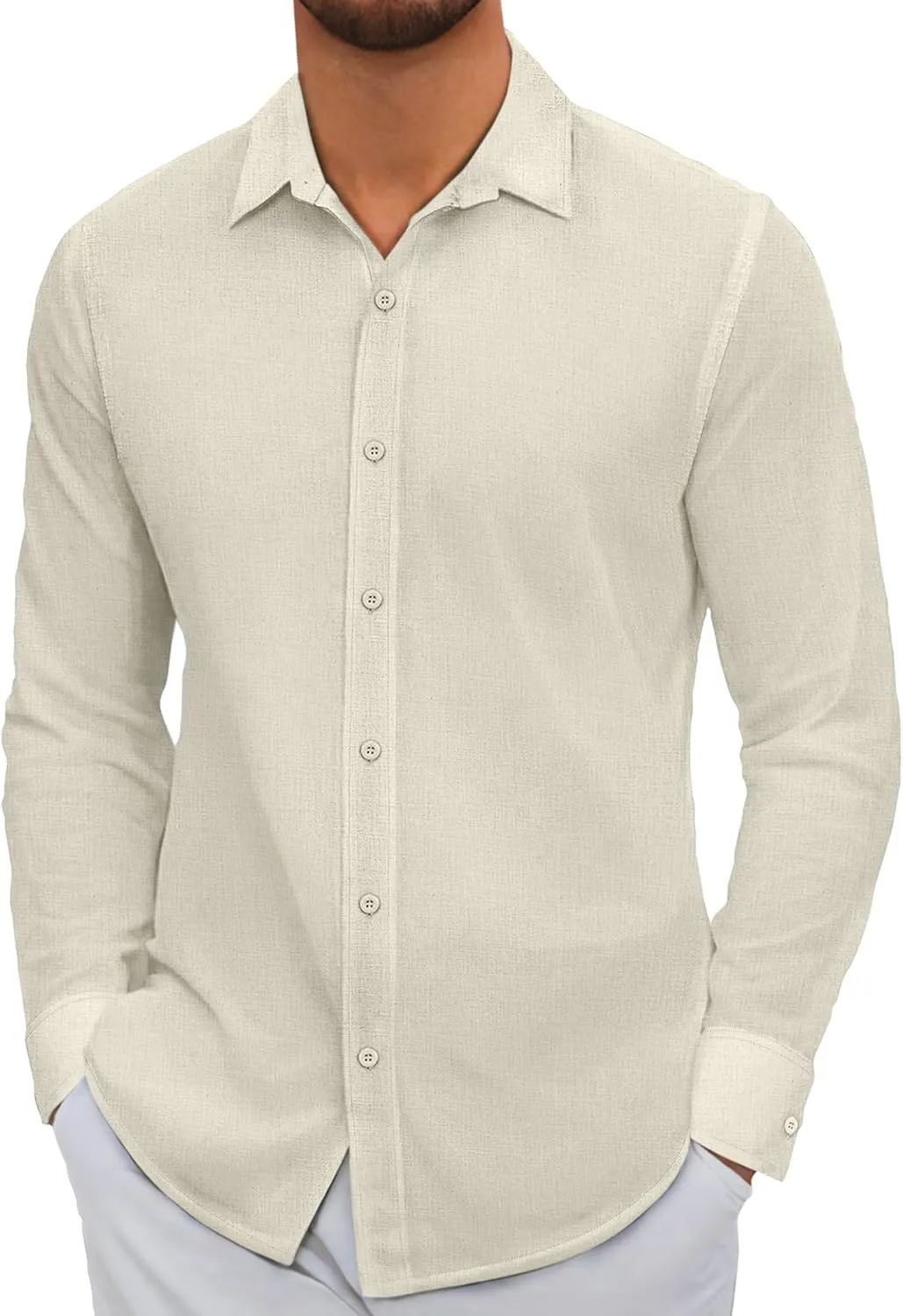 COOFANDY Men's Linen Casual Long Sleeve Shirts Button Down Summer Beach Shirt