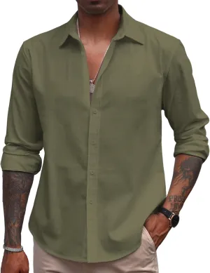 COOFANDY Men's Linen Casual Long Sleeve Shirts Button Down Summer Beach Shirt