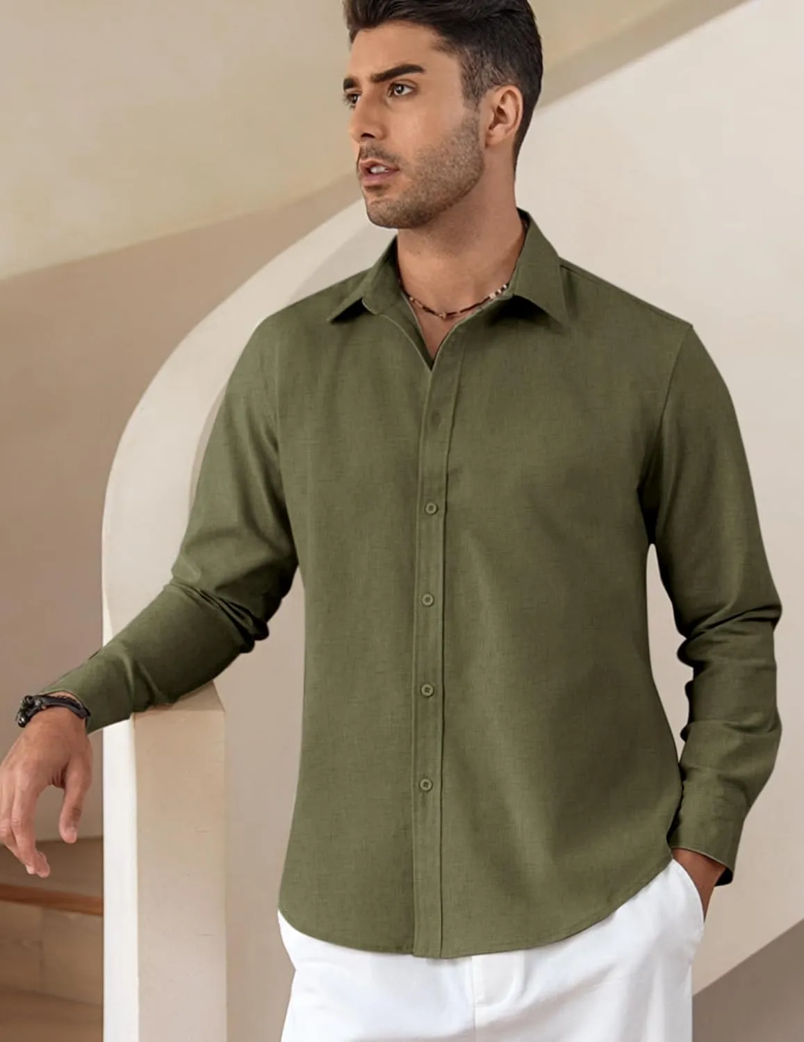 COOFANDY Men's Linen Casual Long Sleeve Shirts Button Down Summer Beach Shirt