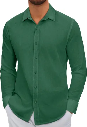 COOFANDY Men's Linen Casual Long Sleeve Shirts Button Down Summer Beach Shirt