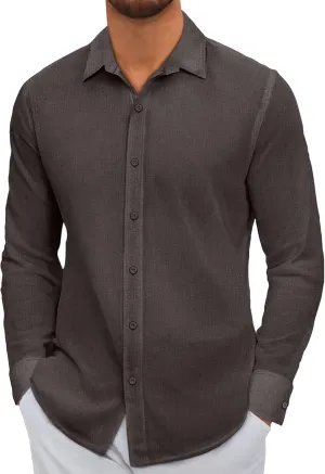COOFANDY Men's Linen Casual Long Sleeve Shirts Button Down Summer Beach Shirt