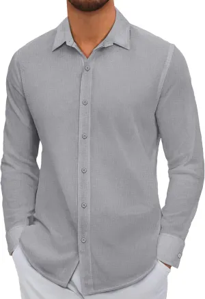 COOFANDY Men's Linen Casual Long Sleeve Shirts Button Down Summer Beach Shirt