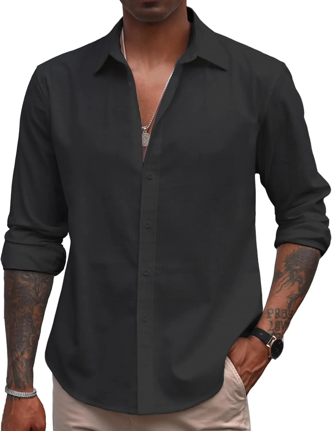 COOFANDY Men's Linen Casual Long Sleeve Shirts Button Down Summer Beach Shirt