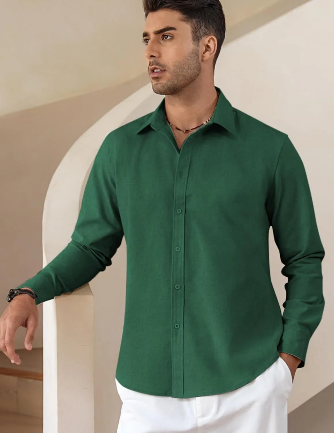 COOFANDY Men's Linen Casual Long Sleeve Shirts Button Down Summer Beach Shirt
