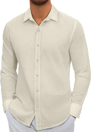 COOFANDY Men's Linen Casual Long Sleeve Shirts Button Down Summer Beach Shirt