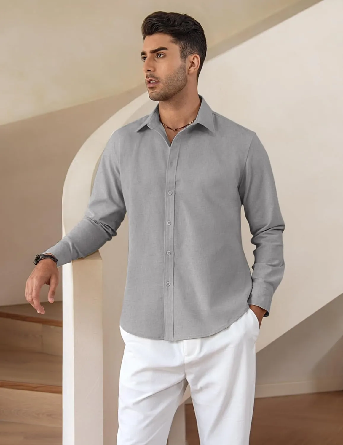 COOFANDY Men's Linen Casual Long Sleeve Shirts Button Down Summer Beach Shirt