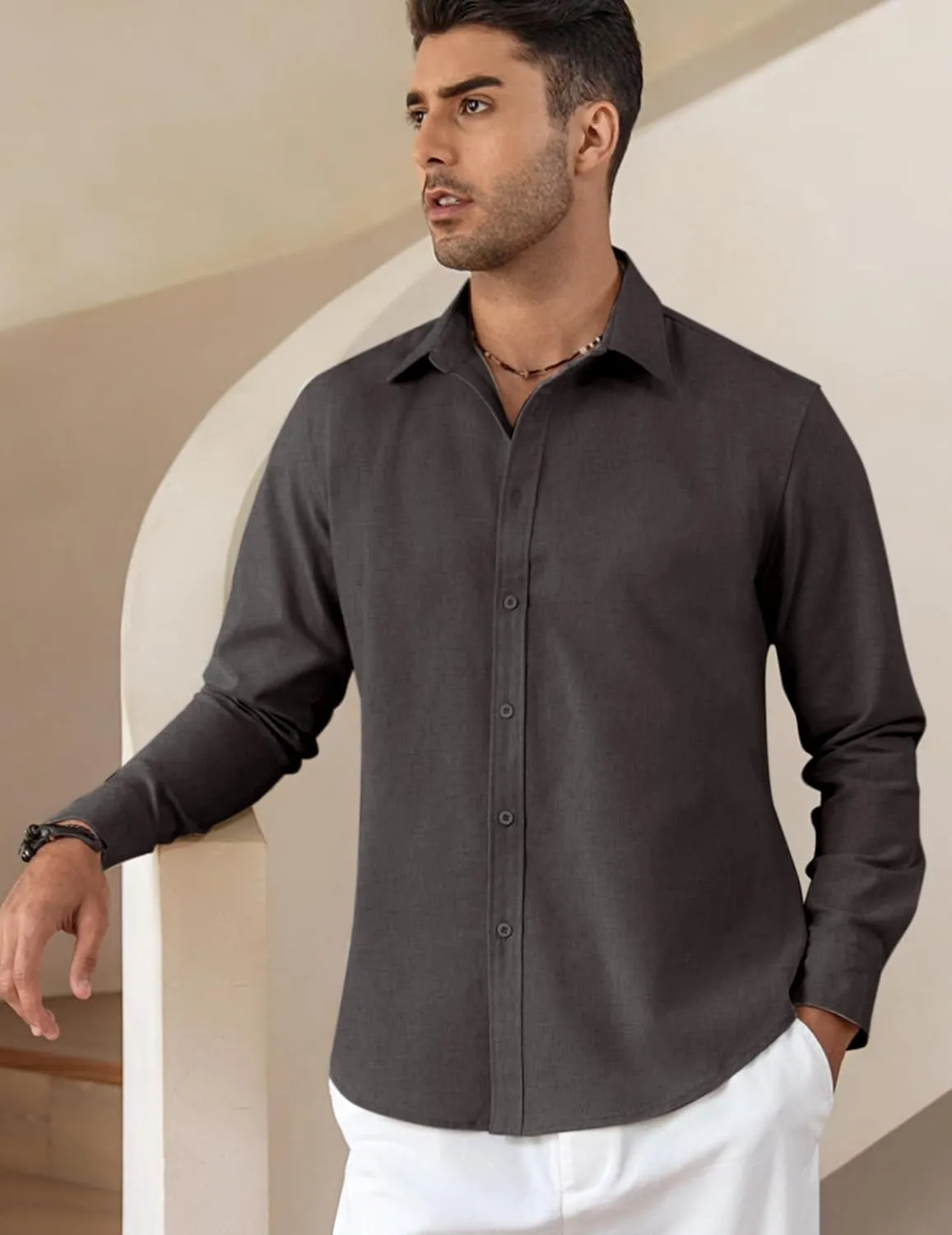 COOFANDY Men's Linen Casual Long Sleeve Shirts Button Down Summer Beach Shirt