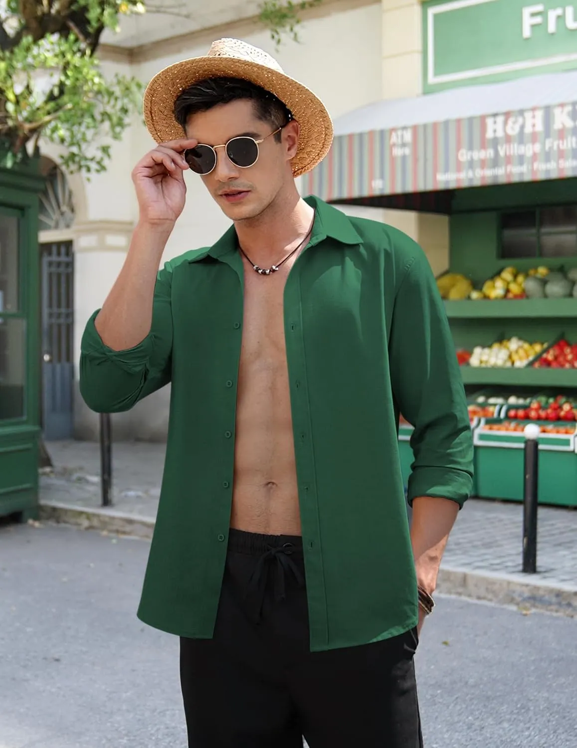 COOFANDY Men's Linen Casual Long Sleeve Shirts Button Down Summer Beach Shirt
