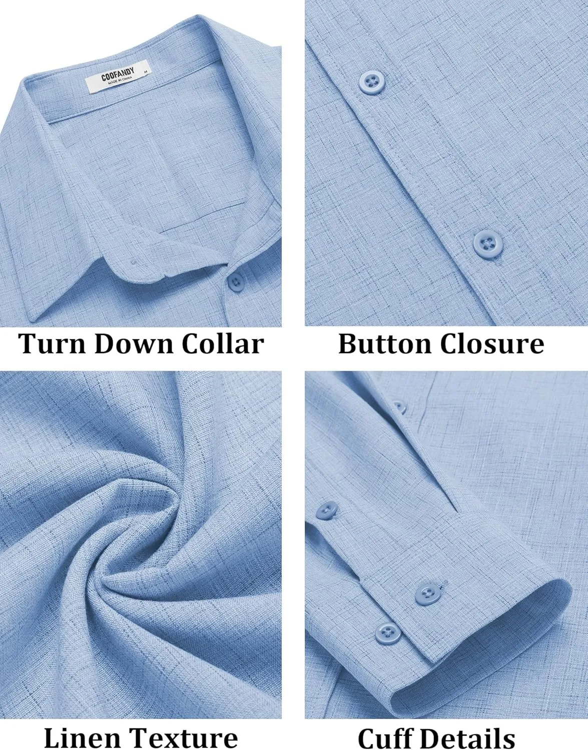 COOFANDY Men's Long Sleeve Button Down Linen Shirt Casual Untucked Chambray Shirt Wrinkle Free Wedding Shirts