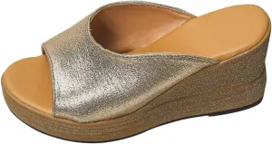 Cork Platform Sandals For Women Dressy Open Toe Wedge Sandals Summer Slip On Backless Beach Slides Trendy Wide Width Fish Mouth House Slippers