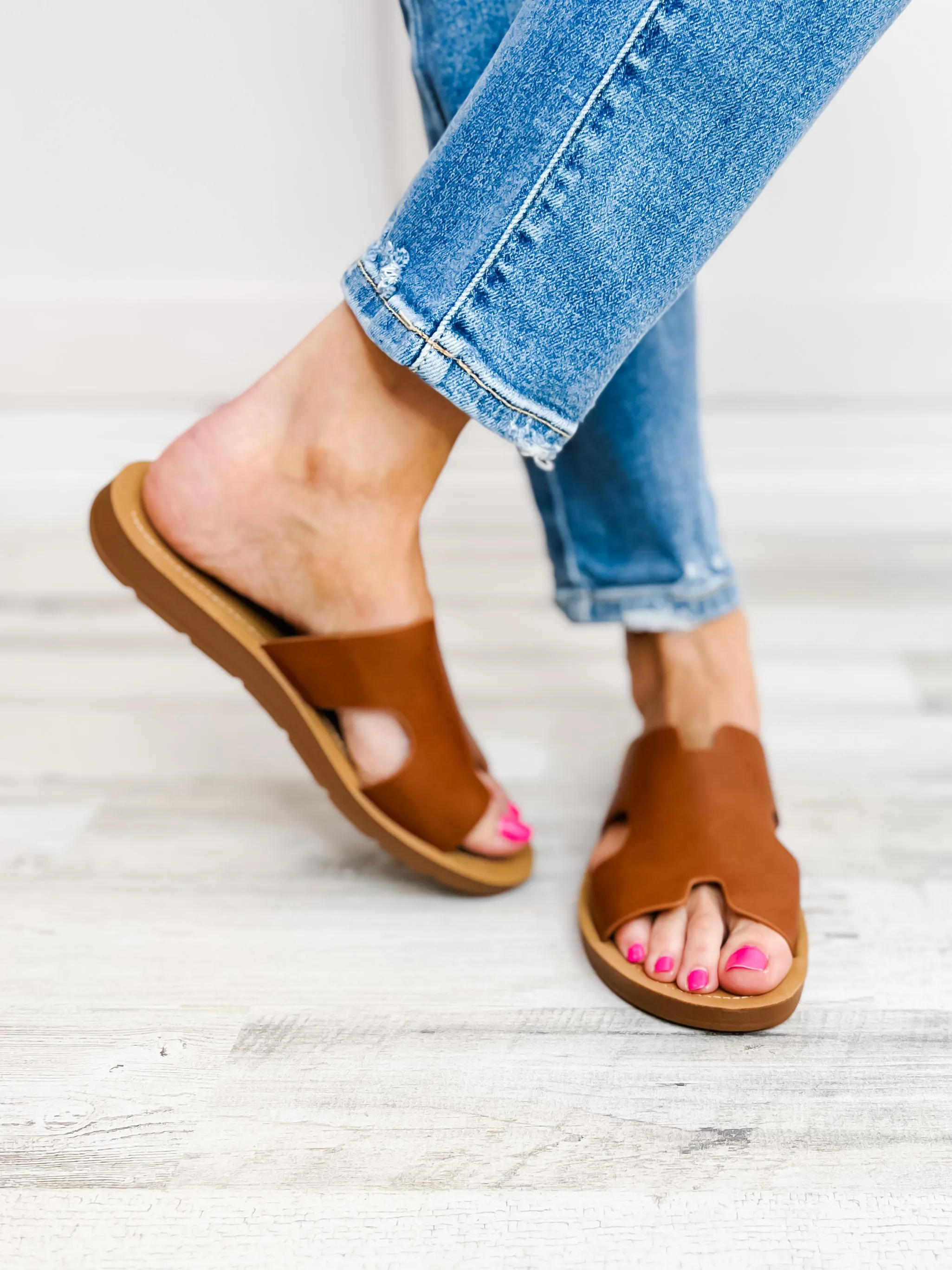 Corkys Bogalusa Slip-On Sandals in Cognac Smooth