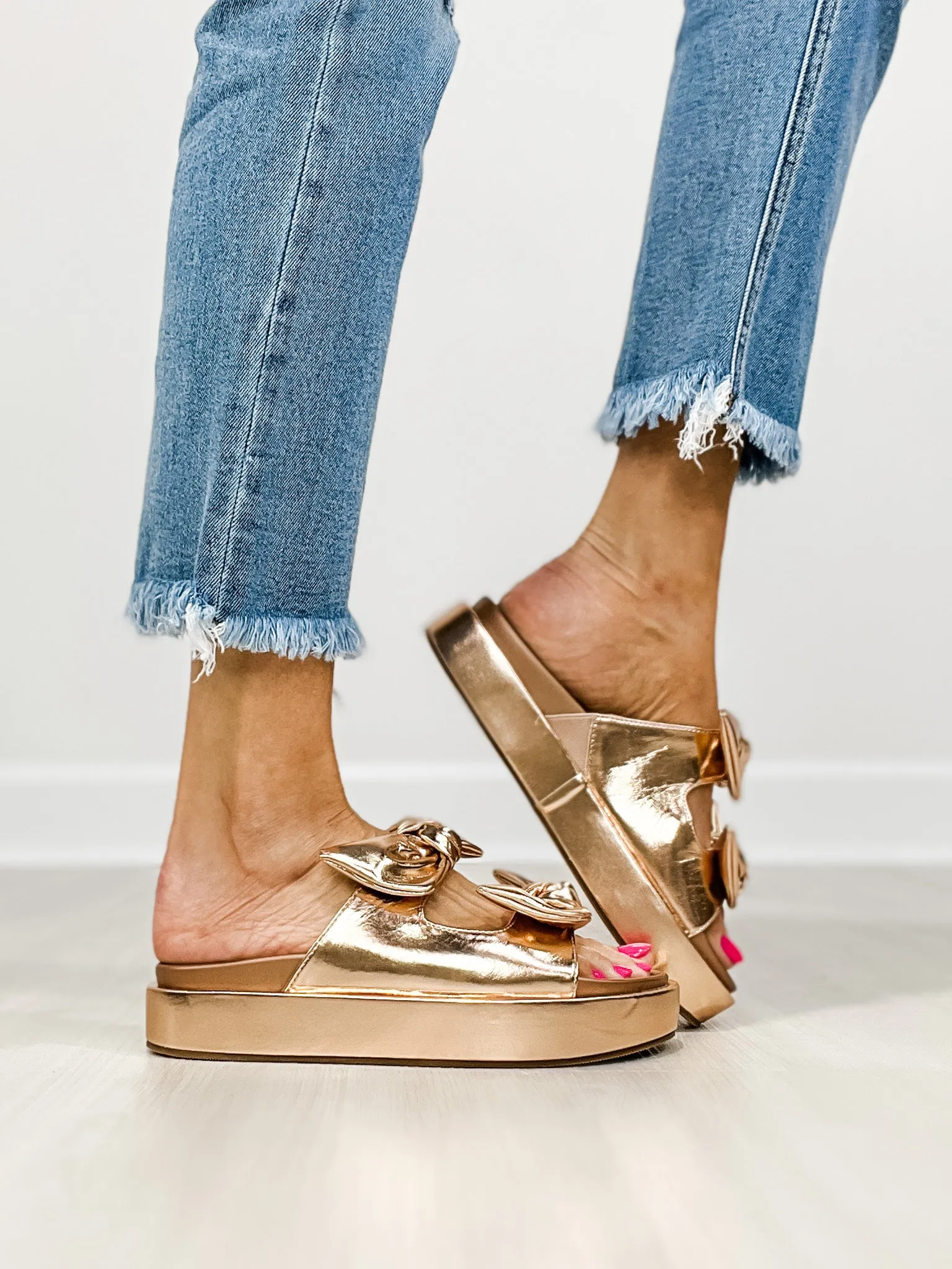Corkys Lil Bit Knotty Double Bow Sandals in Rose Gold Metallic