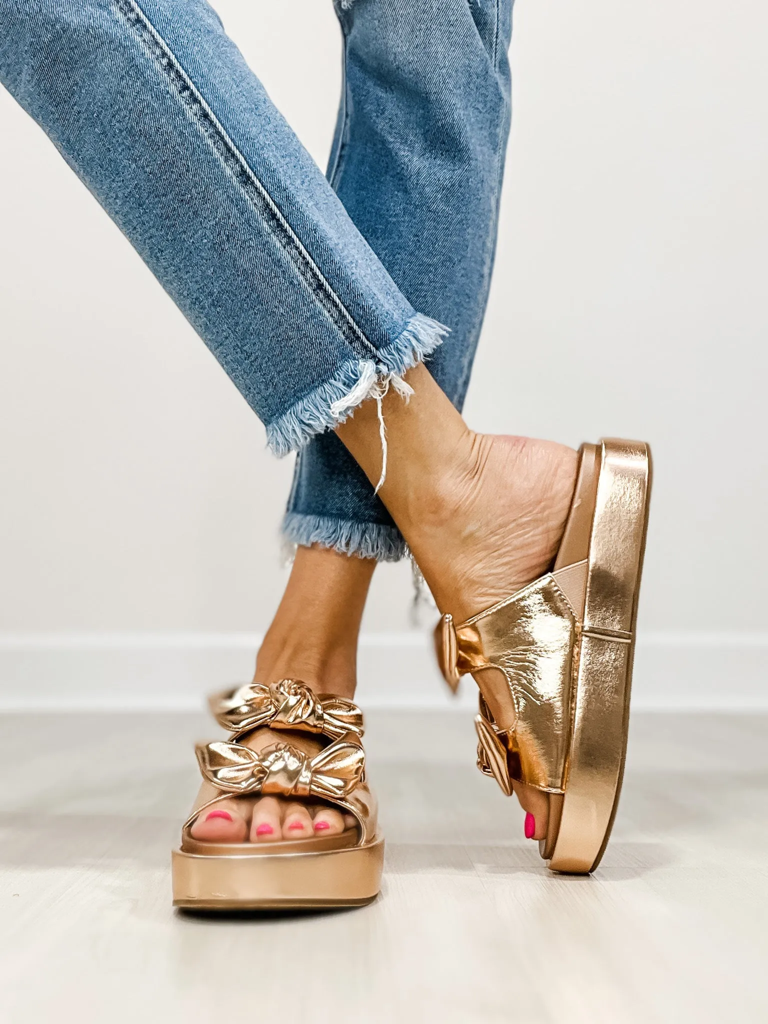 Corkys Lil Bit Knotty Double Bow Sandals in Rose Gold Metallic
