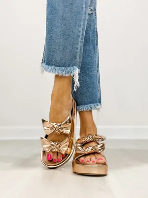 Corkys Lil Bit Knotty Double Bow Sandals in Rose Gold Metallic