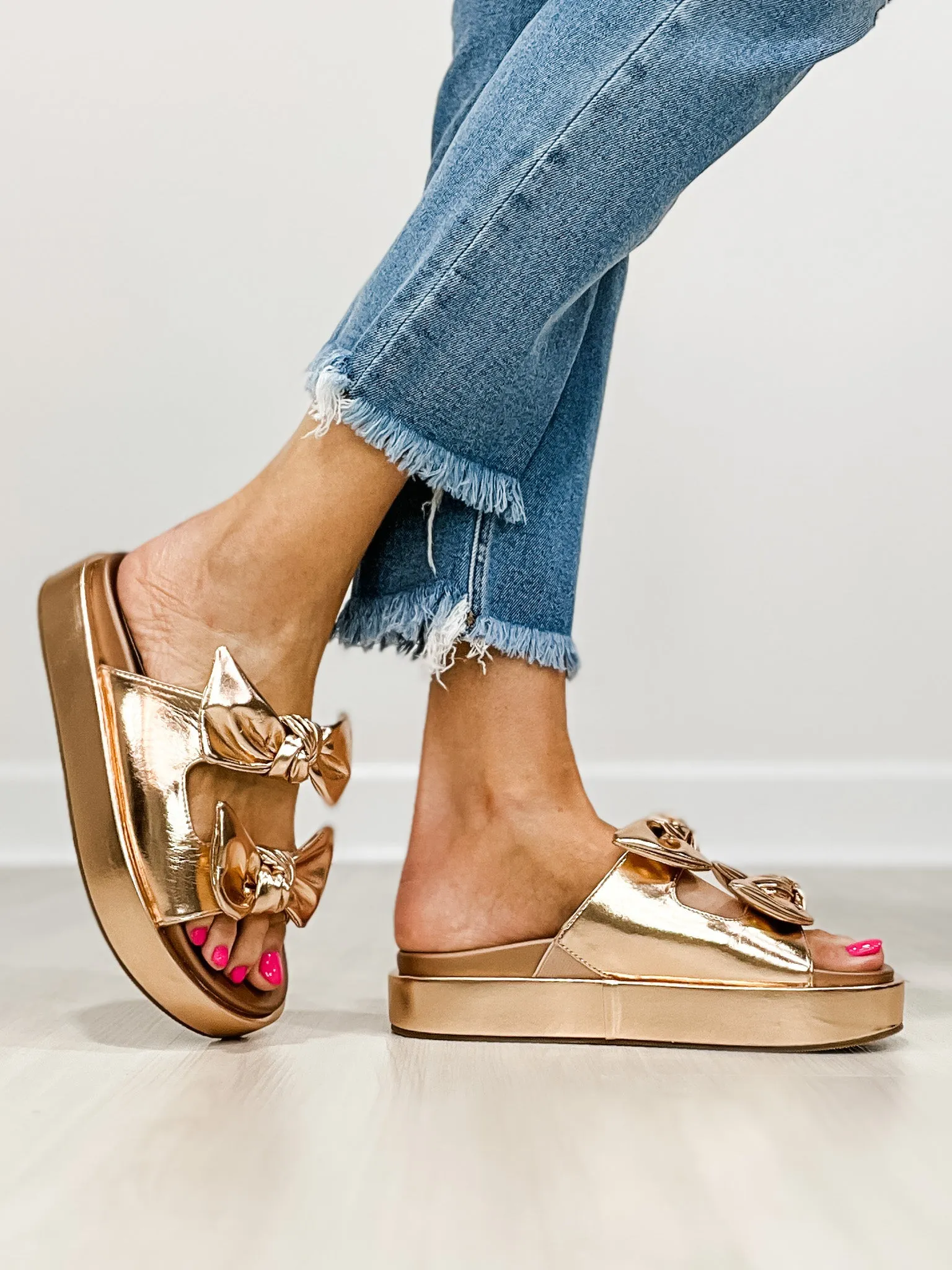 Corkys Lil Bit Knotty Double Bow Sandals in Rose Gold Metallic
