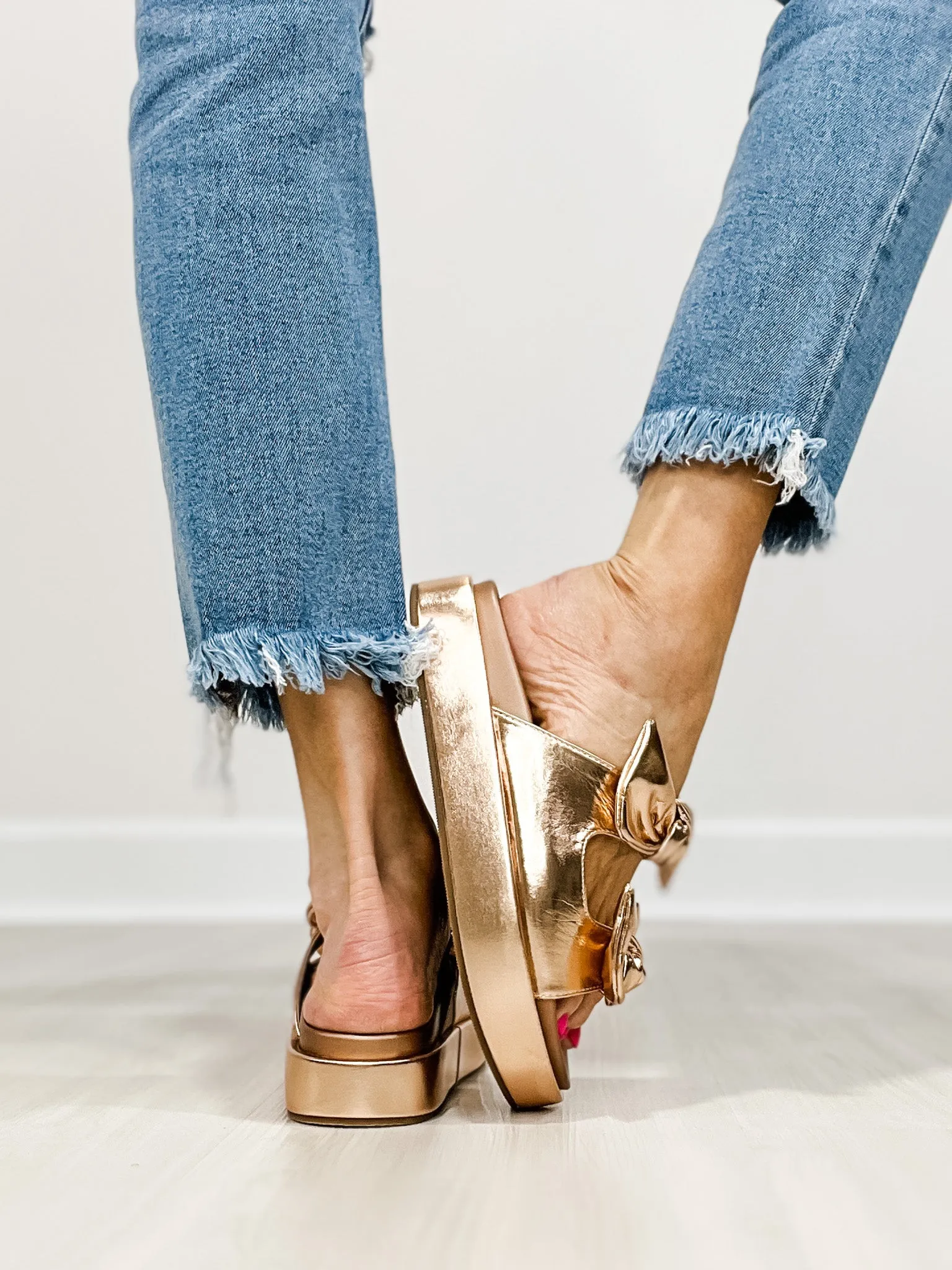 Corkys Lil Bit Knotty Double Bow Sandals in Rose Gold Metallic