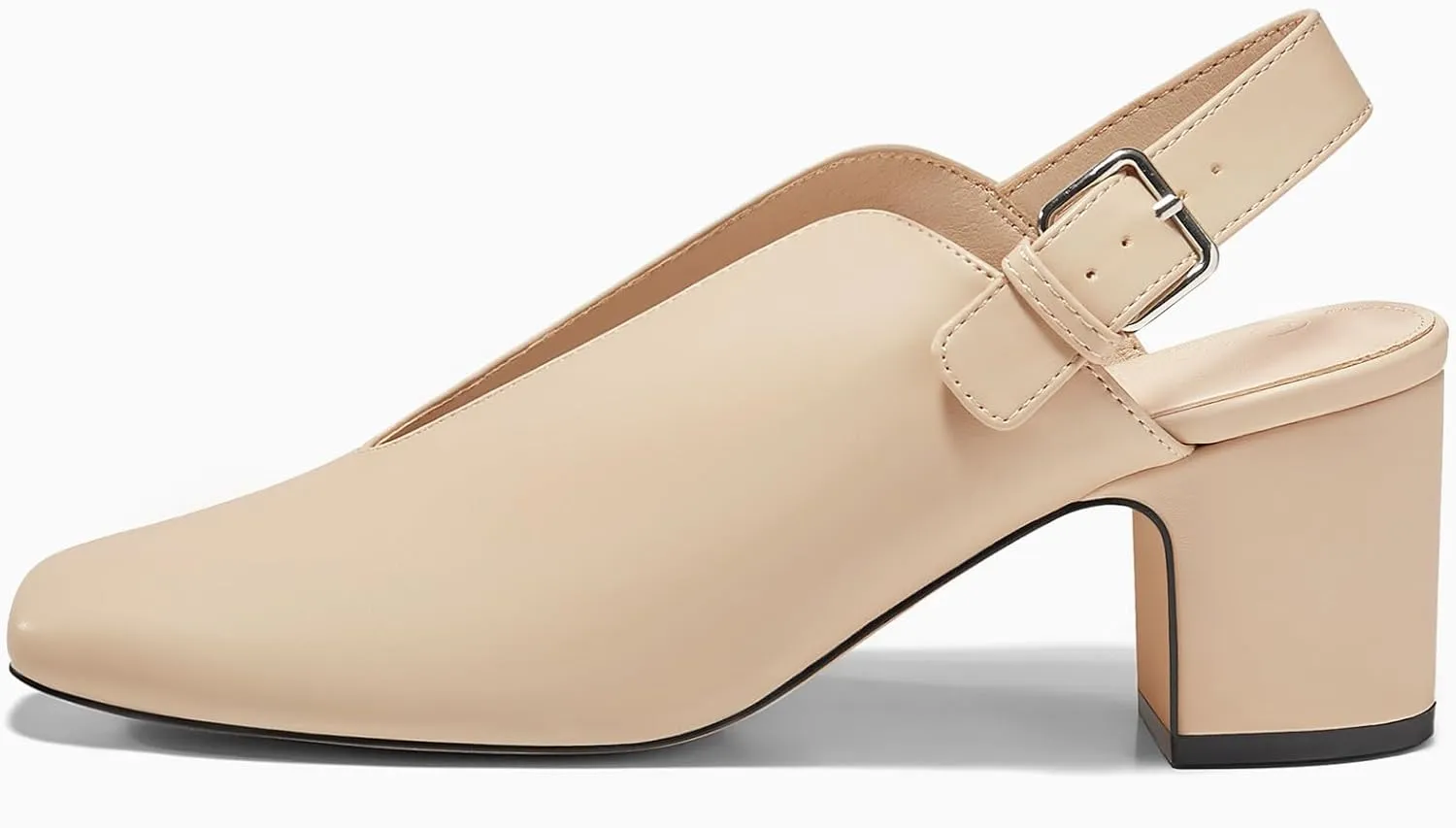 Coutgo Womens Chunky Block Slingback Heels Closed Square Toe V Cut Metal Buckle Comfortable Office Dress Pumps Shoes