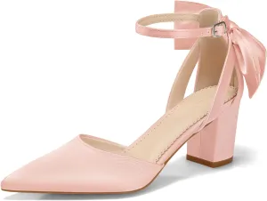 Coutgo Womens Chunky Heels Low Heel Ankle Strap D'Orsay Pumps Closed Pointed Toe Wedding Bridal Shoes