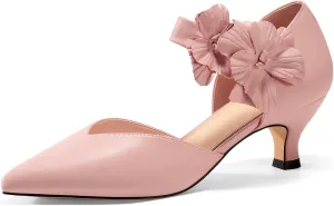 Coutgo Womens Low Kitten Heels Dressy Shoes Comfortable Closed Toe Flower Slip on Formal Party Dance Heeled Pumps
