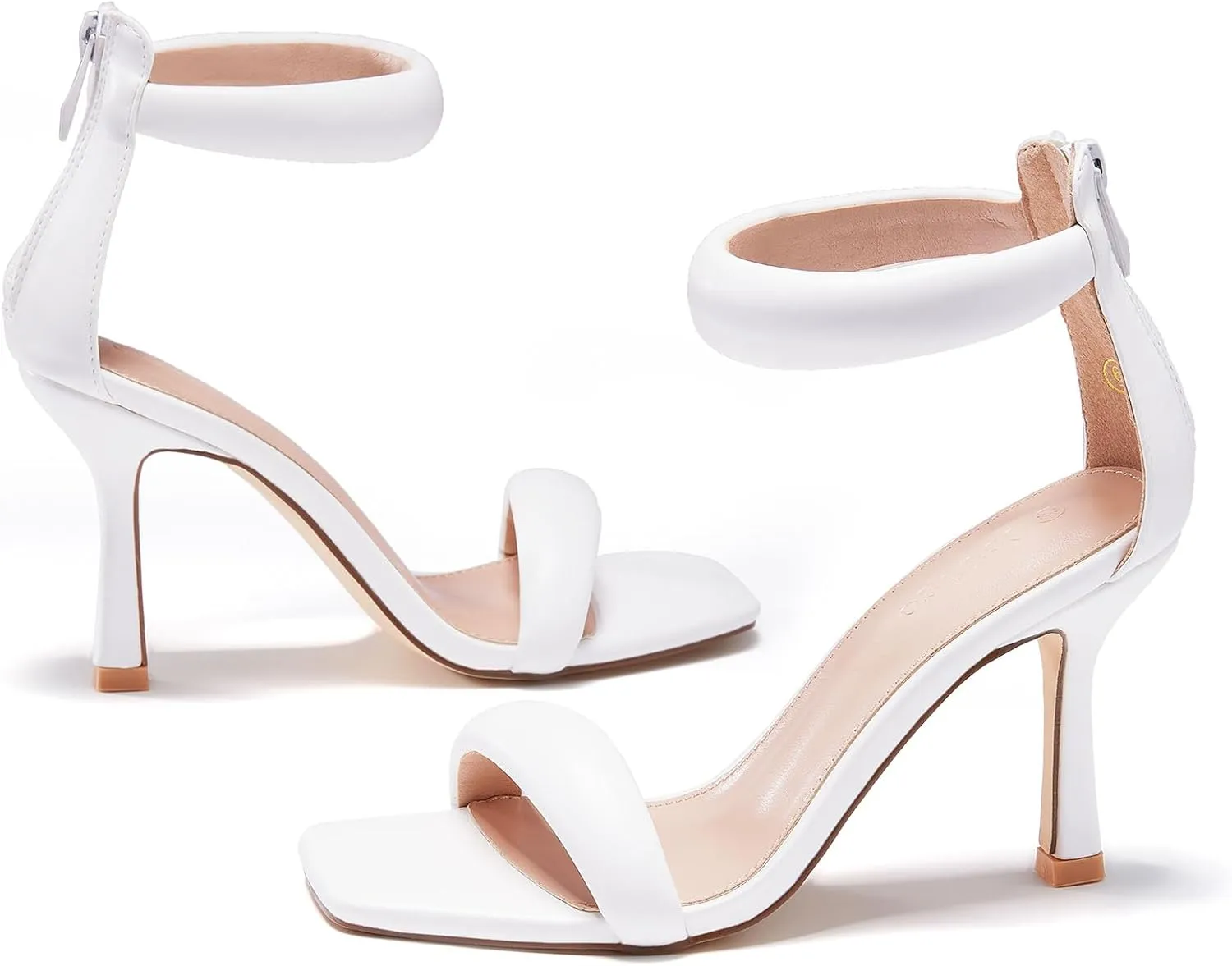 Coutgo Women's One Strap Heeled Sandals Square Open Toe Stiletto Heels Ankle Buckle Strap Summer Pump Shoes