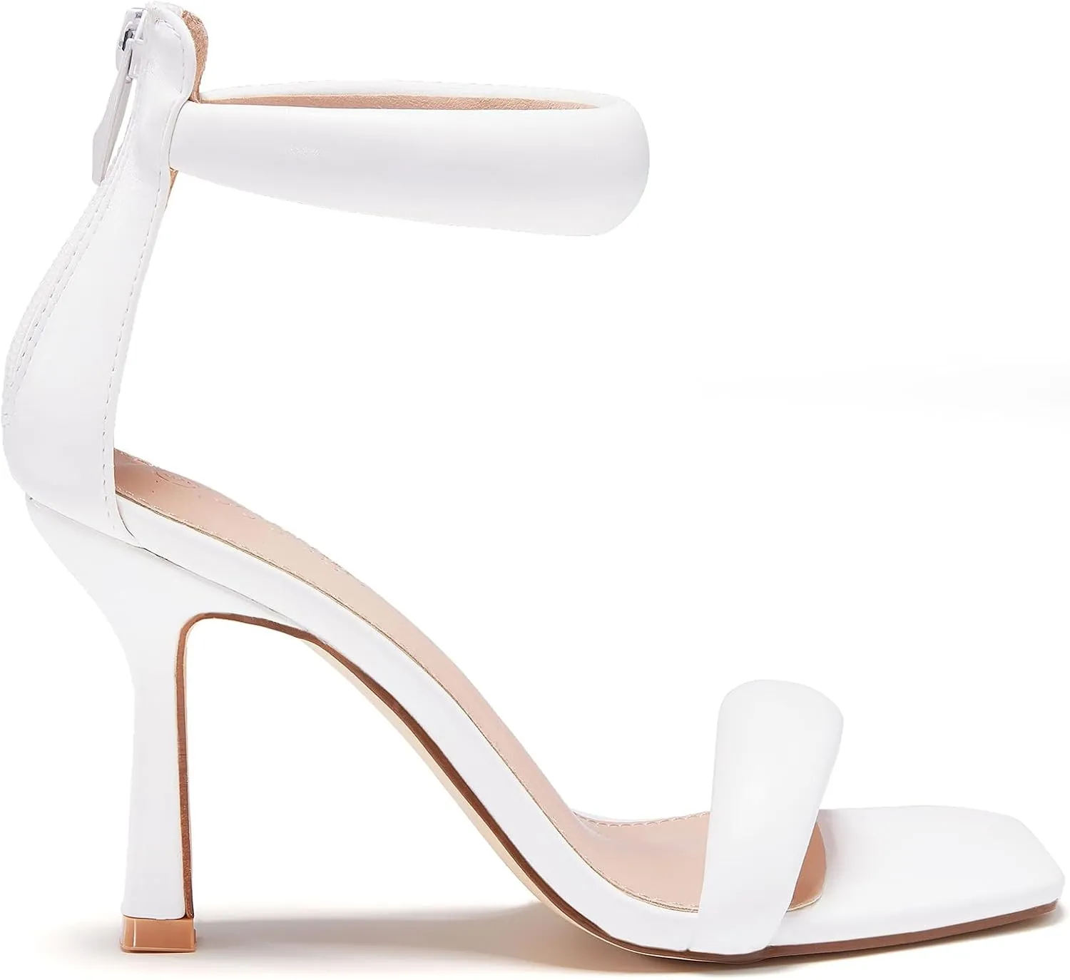 Coutgo Women's One Strap Heeled Sandals Square Open Toe Stiletto Heels Ankle Buckle Strap Summer Pump Shoes