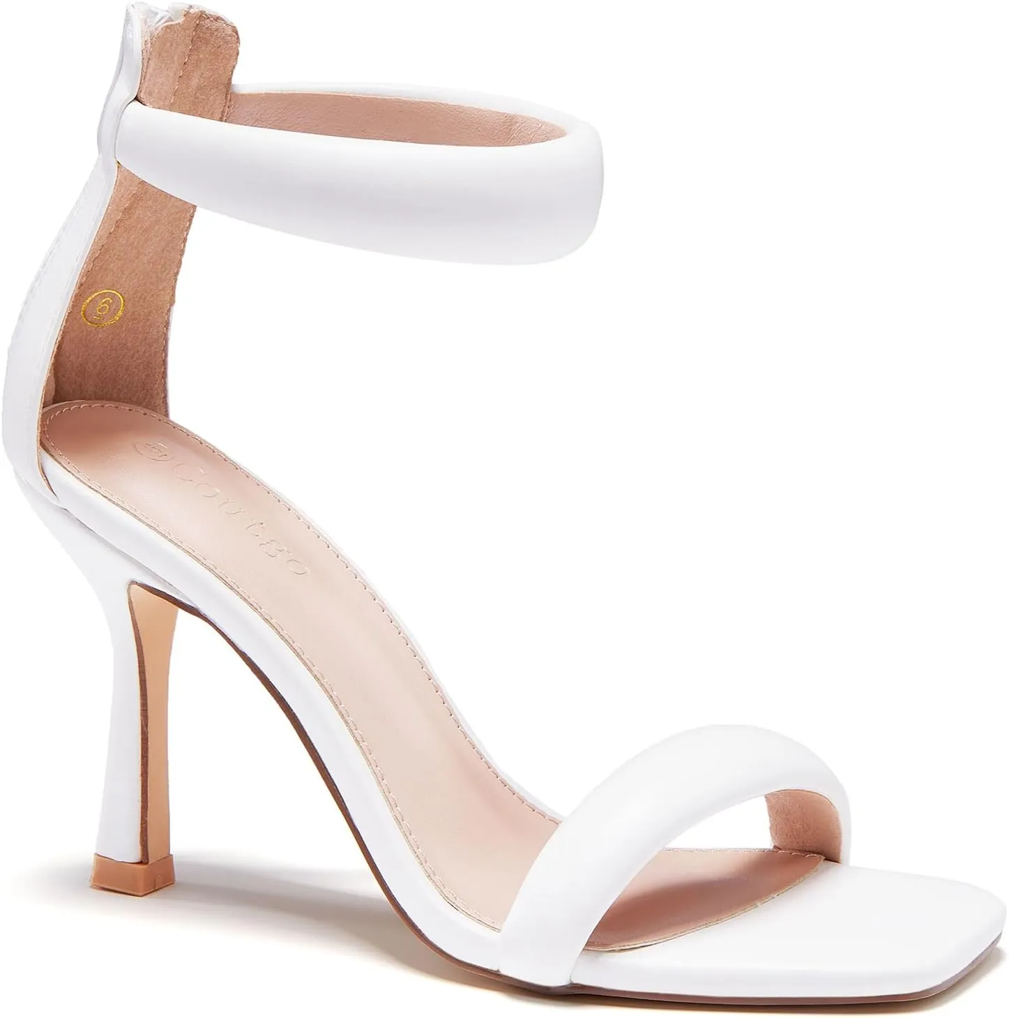 Coutgo Women's One Strap Heeled Sandals Square Open Toe Stiletto Heels Ankle Buckle Strap Summer Pump Shoes