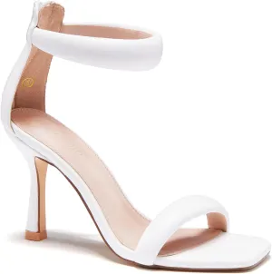 Coutgo Women's One Strap Heeled Sandals Square Open Toe Stiletto Heels Ankle Buckle Strap Summer Pump Shoes