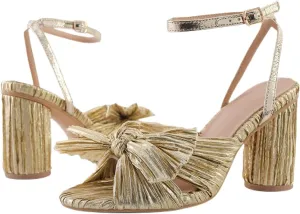 CrazycatZ Womens Chunky Heel Sandals Pleated Bow Heel Sandals Wedding Shoes