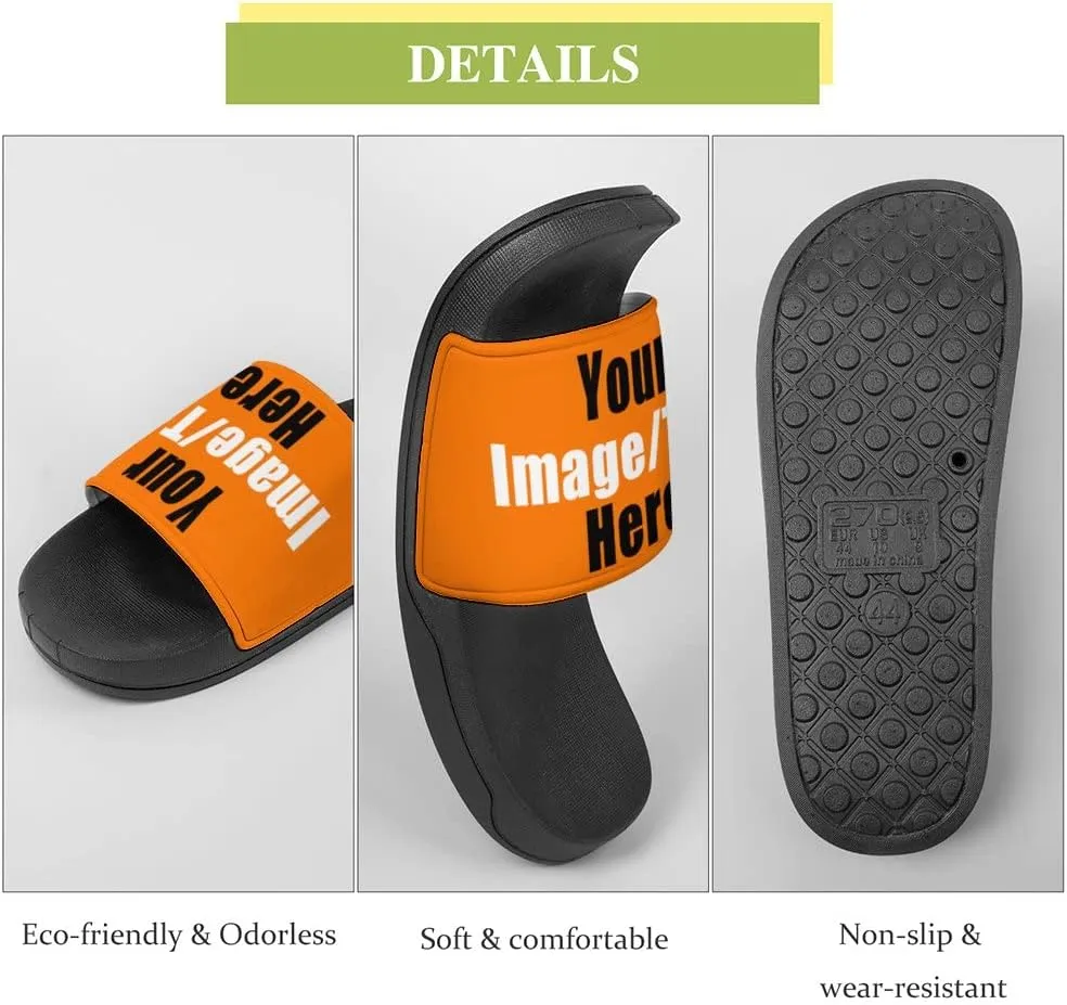 Custom Slides Sandals Personalized Add Your Name Photo Design Sandals Fashion Beach Sandals Comfort Bathroom Shower Shoes Non Slip Indoor Outdoor Water Sandals for Women Men