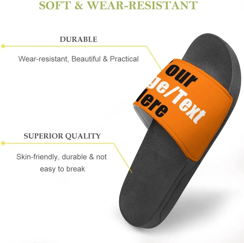 Custom Slides Sandals Personalized Add Your Name Photo Design Sandals Fashion Beach Sandals Comfort Bathroom Shower Shoes Non Slip Indoor Outdoor Water Sandals for Women Men