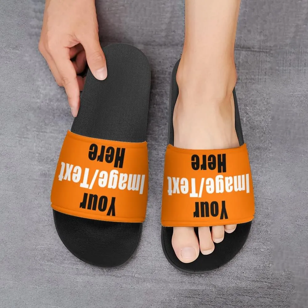 Custom Slides Sandals Personalized Add Your Name Photo Design Sandals Fashion Beach Sandals Comfort Bathroom Shower Shoes Non Slip Indoor Outdoor Water Sandals for Women Men