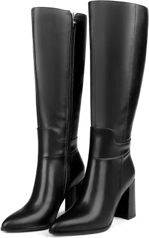 Dance&Style Women's Tall Boots Pointed Toe Boots for Women Knee High Heeled Long Boots
