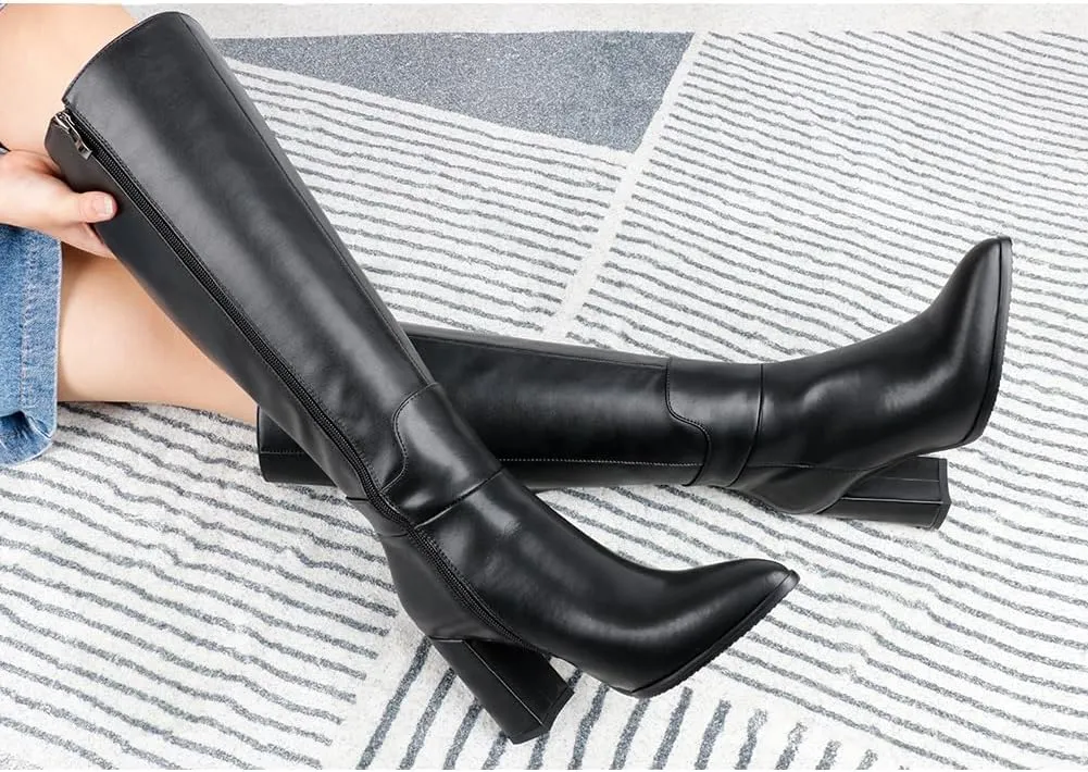 Dance&Style Women's Tall Boots Pointed Toe Boots for Women Knee High Heeled Long Boots