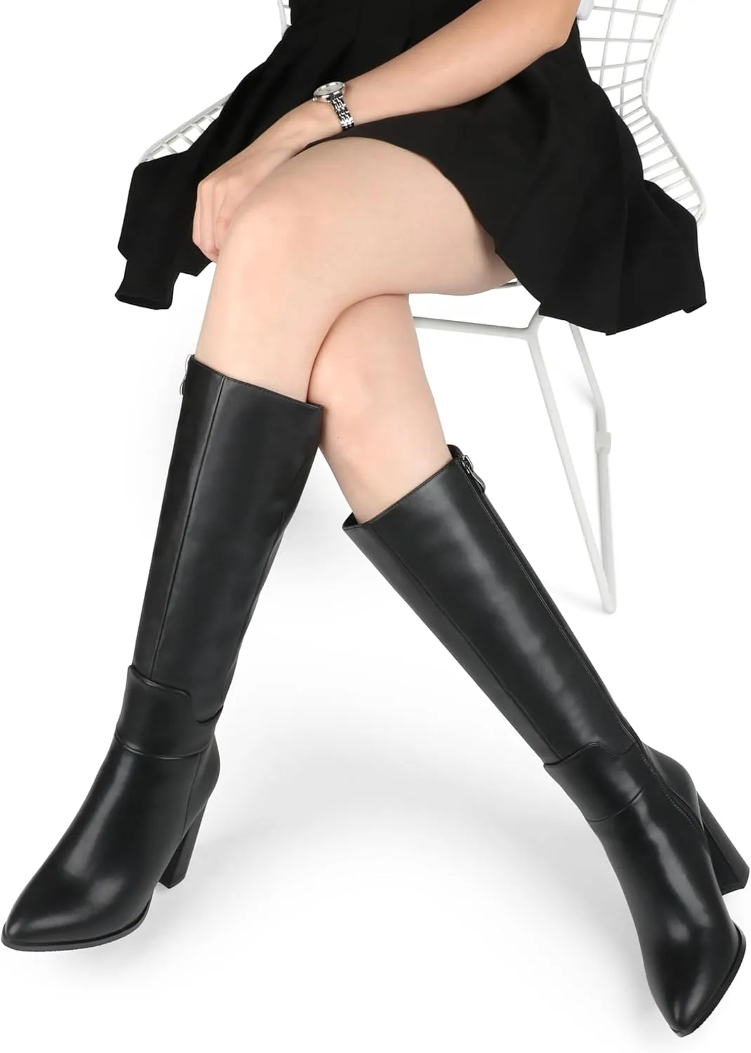 Dance&Style Women's Tall Boots Pointed Toe Boots for Women Knee High Heeled Long Boots