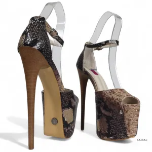 Dark Brown Exotic Snake Print High Heels