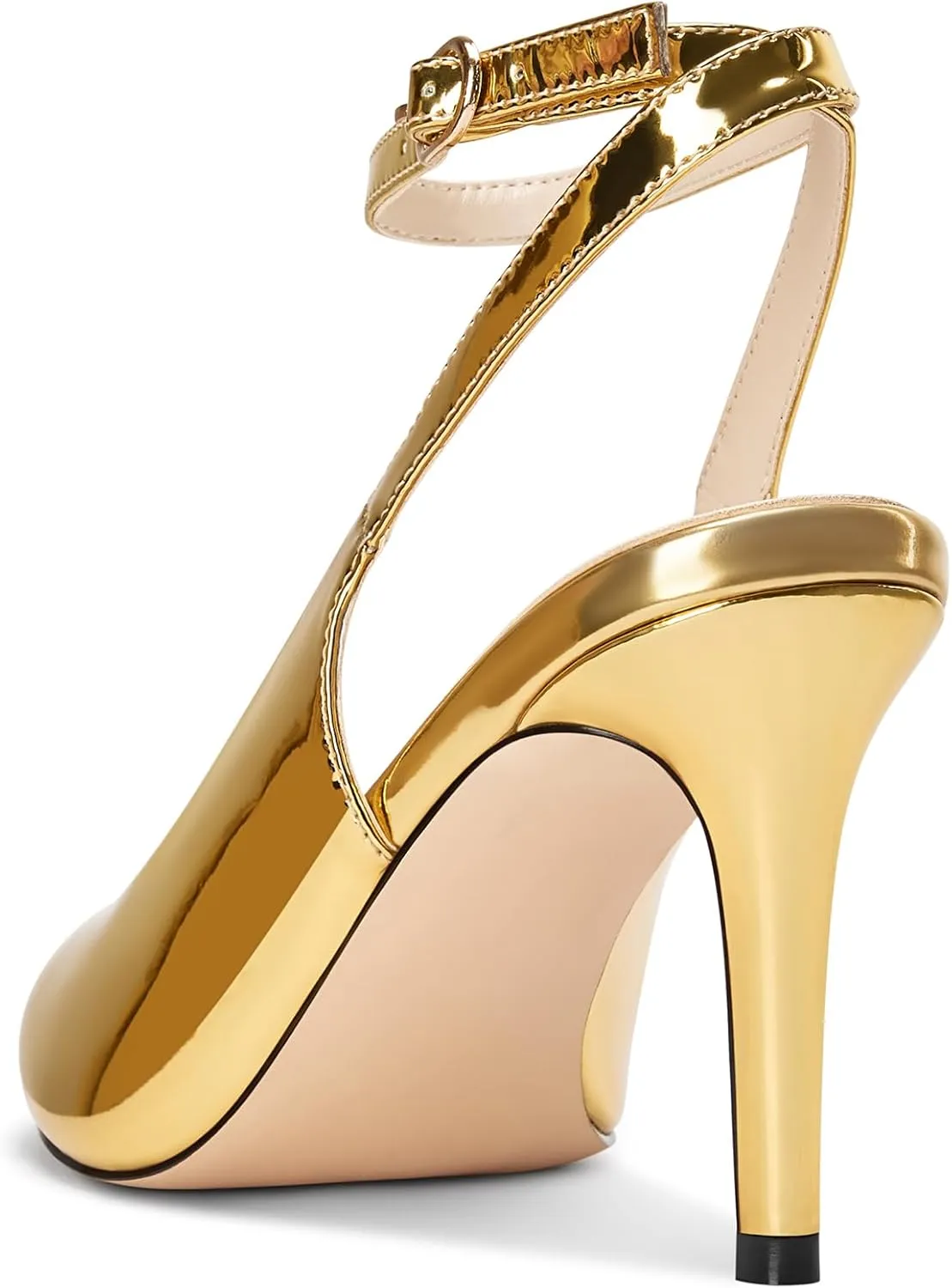 DearOnly Womens Pointed Toe Closed Slingback Stiletto High Heels Ankle Strap Party Pumps Patent Leather Dress Shoes 3.2 Inches Heels