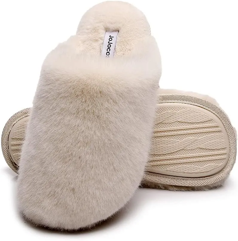 Densely Long-haired Lady’s Comfy Fuzzy Memory Foam Scuff Women’s Warm Plush Closed-Toe Comfortable Slippers