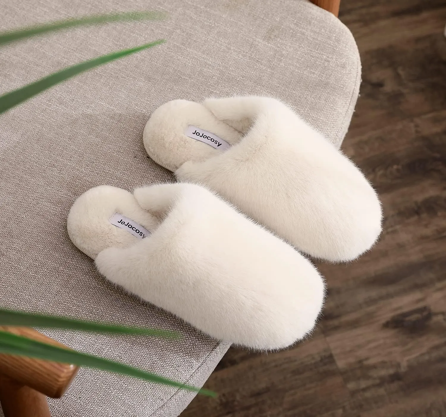 Densely Long-haired Lady’s Comfy Fuzzy Memory Foam Scuff Women’s Warm Plush Closed-Toe Comfortable Slippers