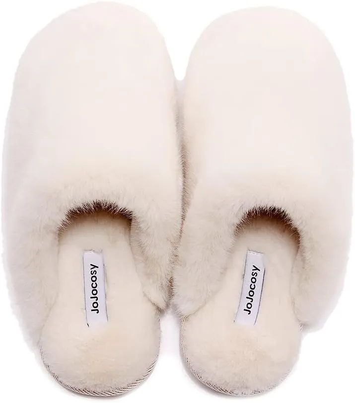 Densely Long-haired Lady’s Comfy Fuzzy Memory Foam Scuff Women’s Warm Plush Closed-Toe Comfortable Slippers