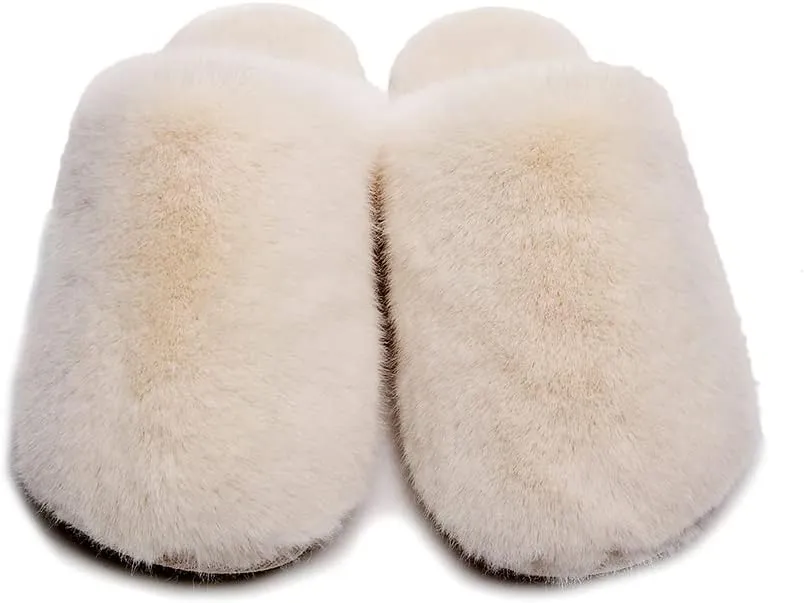 Densely Long-haired Lady’s Comfy Fuzzy Memory Foam Scuff Women’s Warm Plush Closed-Toe Comfortable Slippers