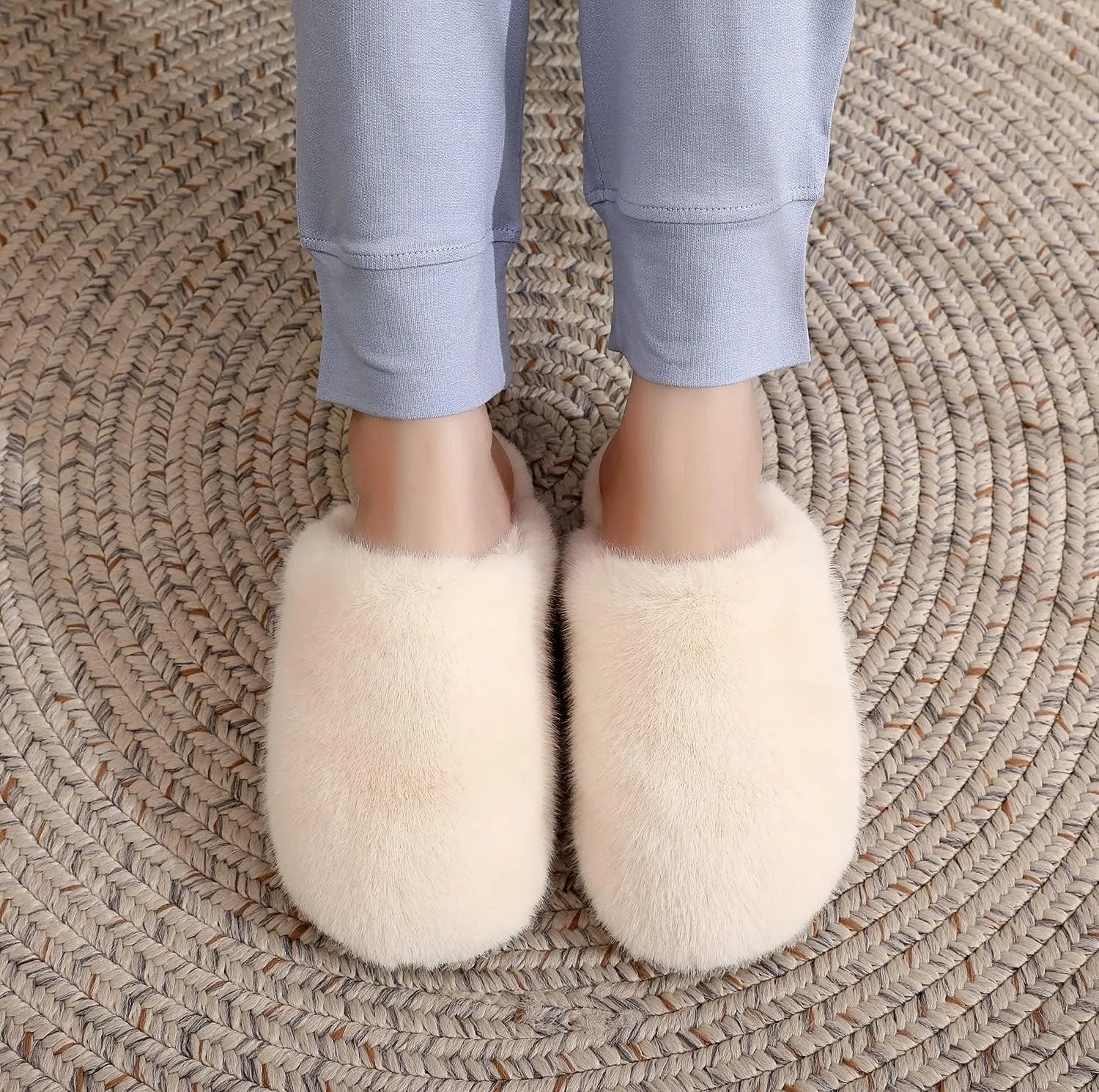 Densely Long-haired Lady’s Comfy Fuzzy Memory Foam Scuff Women’s Warm Plush Closed-Toe Comfortable Slippers